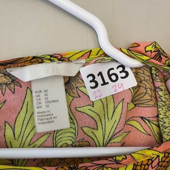 H&M Womens Neon Orange Pink Blouse 12 Floral Colorful High Low Summer Festival - Picture 2 of 7